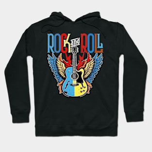 Vintage Retro Distressed 80s Rock & Roll Music Guitar Wings Hoodie